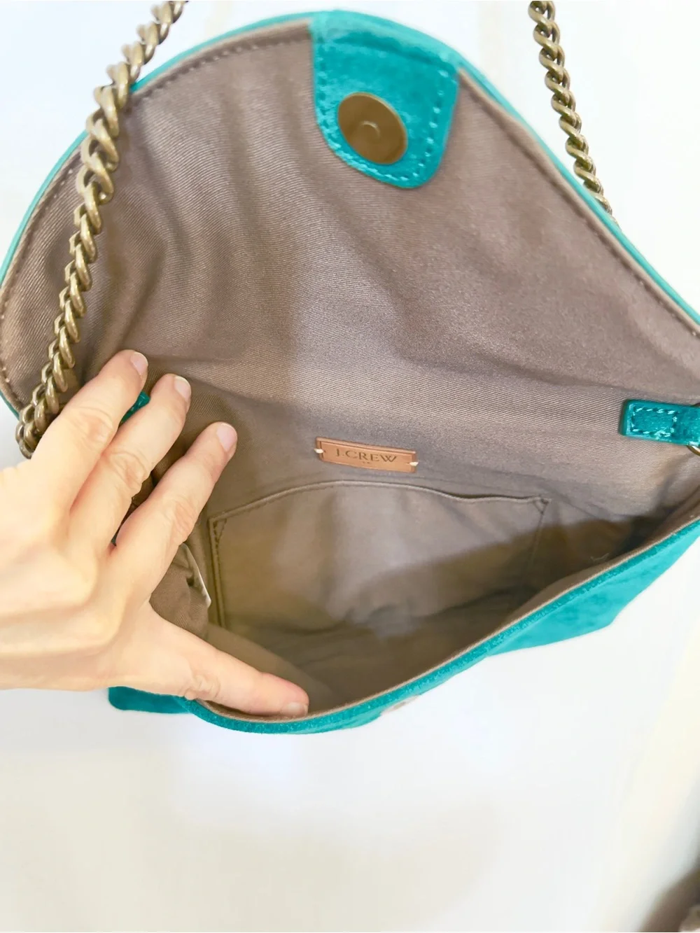 J.Crew Teal Suede Leather Envelope Chain Shoulder Bag